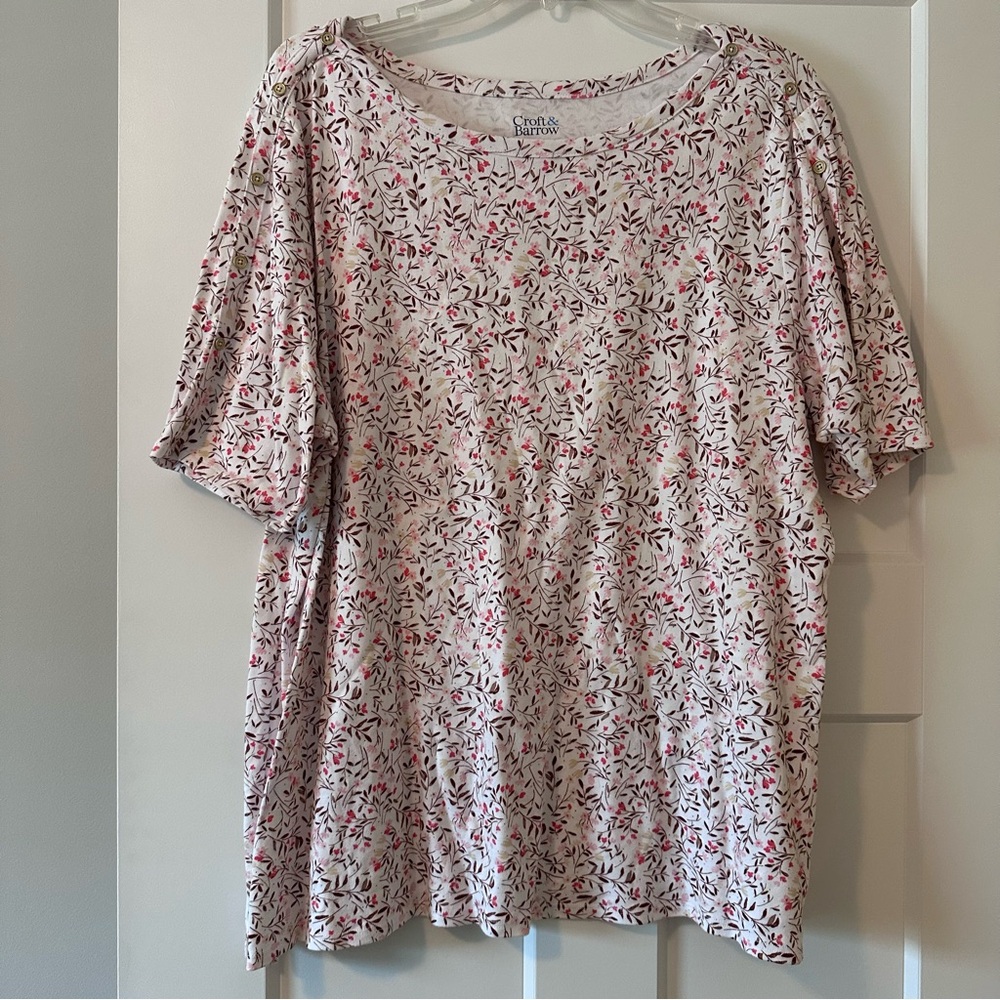 Croft & Barrow Floral Cotton Top Button Shoulder Detail Size XXL
